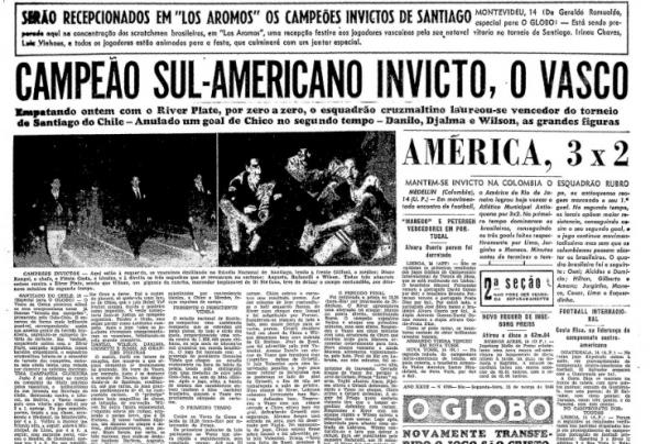 Jornal O Globo noticia conquista vascana no Sul-Americano de 48